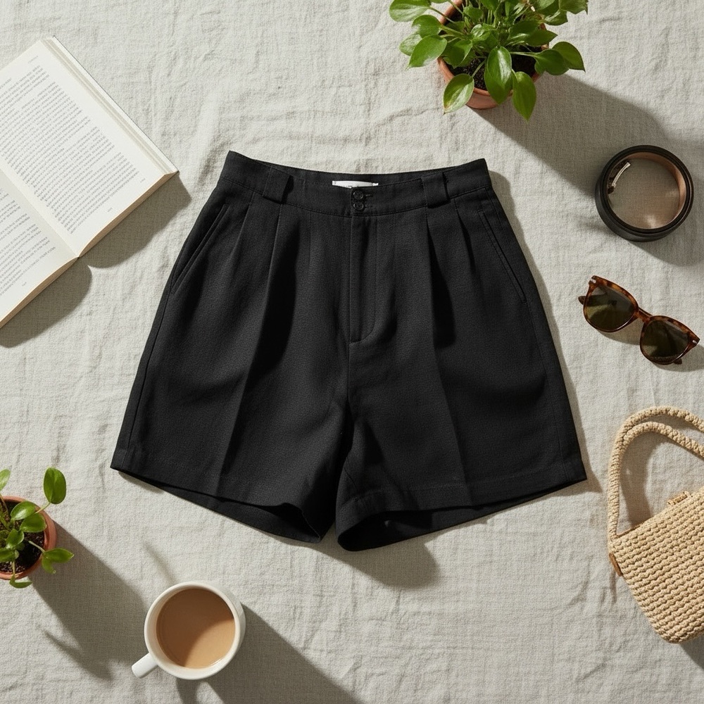 Vintage Giorgio Sant'Angelo Women's Black Linen Shorts Size 8 Pockets Hi-Waisted - Picture 5 of 8